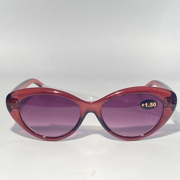0833 Reading Sunglasses 1.50 Clear Cranberry Sweetheart Frames Purple Lenses NWT main image 5